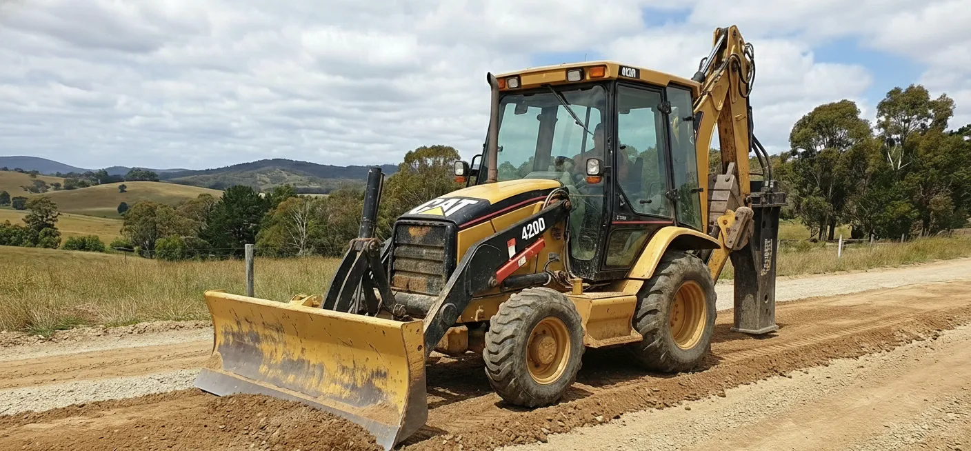 Retroexcavadora con martillo hidráulico