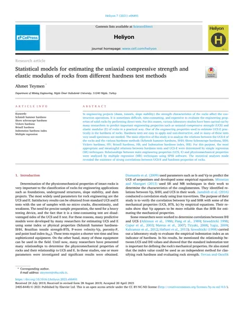 Más sobre Modelos Estadísticos para Estimar la Resistencia a la Compresión Uniaxial y el Módulo Elástico de Rocas