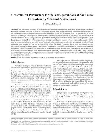 Más sobre Parámetros Geotécnicos para los Suelos Variegados de la Formación São Paulo