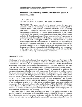 Más sobre Problemas de Monitoreo de la Erosión y el Rendimiento de Sedimentos en el Sur de África